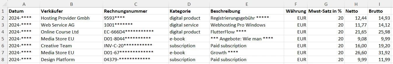 BeanCounter: Excel Ausgabe
