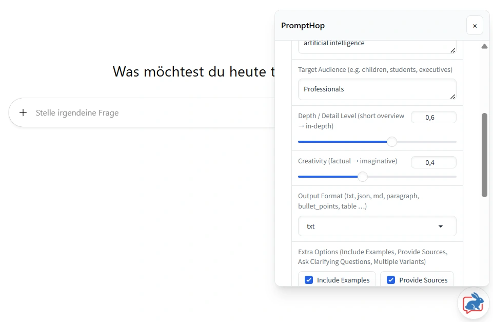 PromptHop Panel in ChatGPT